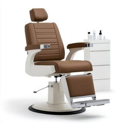 Modern Electric Barber Chair with Dual-Motor System in Dark Brown Leather Finish on White Background - Photorealistic Design
