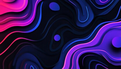 Abstract colorful wavy layered background with pink, purple, and blue hues on black.
