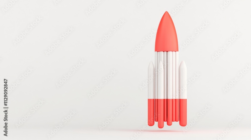 Poster minimalist rocket launch: a simple yet powerful 3d rendering of a rocket taking off, symbolizing inn