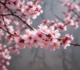 Fototapeta premium delicate pink cherry blossom branches in a soft focus background , nature background, elegant , gentle