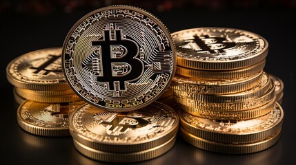 A stack of gold coins with a B on them