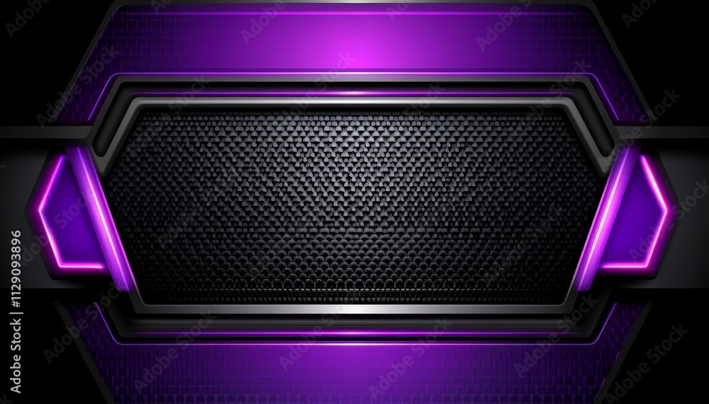 Aufkleber abstract purple and black metallic hexagonal background with glowing neon lines and mesh texture.