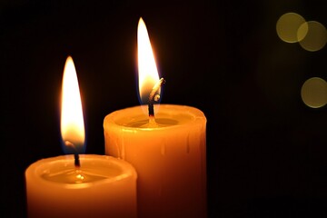 Burning Candles in Dark Peaceful Night Scene