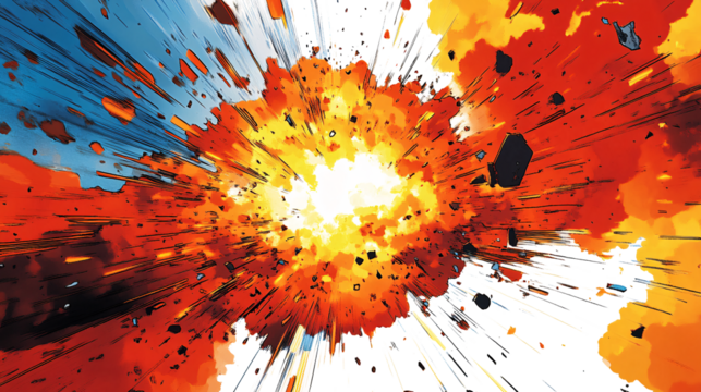 Comic book explosion isolated on white & transparent a background.