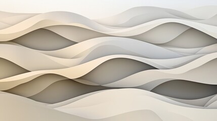 Layered Geometric Waves Create a Tranquil Atmosphere With Soft Gradients of Cream, Taupe, and Gray Tones