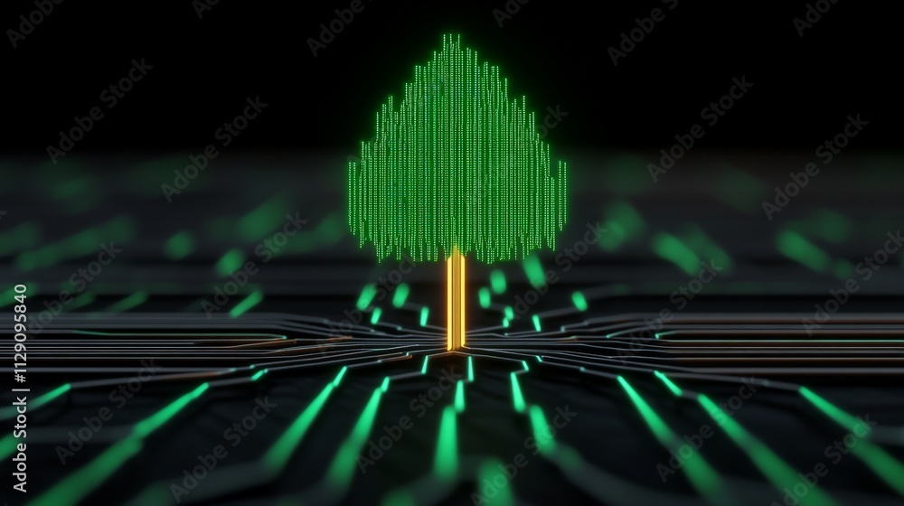 Poster digital tree of life: a green tree grows from a network of glowing lines, symbolizing the interconne