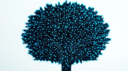 The Digital Tree: A mesmerizing abstract representation of technology and growth, a circuit board tree with glowing blue nodes.