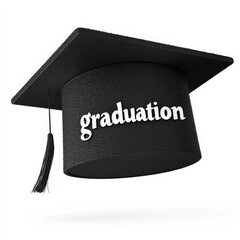 Vector illustration of black graduation hat and word graduation on white background. 3d style design of congratulation graduates 2024 class with graduate cap and congratulations word for web banner
