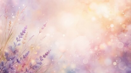 Obraz premium A watercolor painting of lavender flowers with a soft bokeh background, creating an ethereal and dreamy landscape.