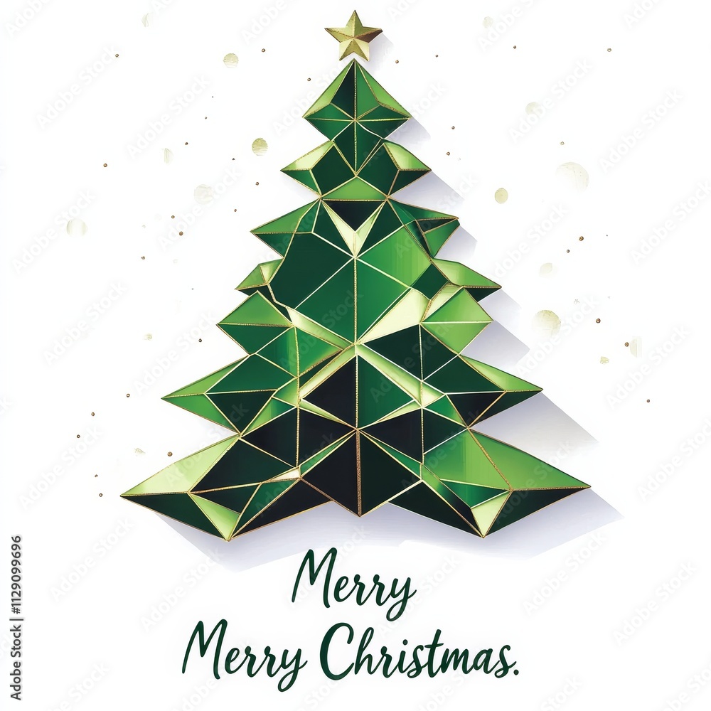 Poster abstract christmas tree made of green triangles. christmas tree greeting card.