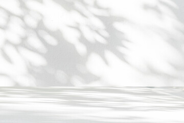 Grey shadow studio showcase for product presentation. leaf shadow sunshine and sunbeam reflection...
