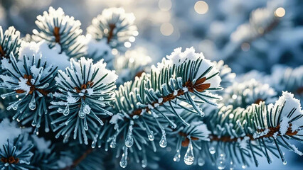 snow covered pine branches christmas