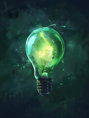 Glowing Green Lightbulb with Music Note Creative Idea Concept