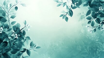 Teal Leaves and Delicate White Blossoms Frame a Soft Background