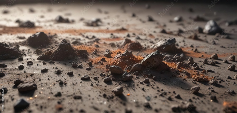Poster dusty surface with tiny particles scattered randomly, natural elements , irregular shapes