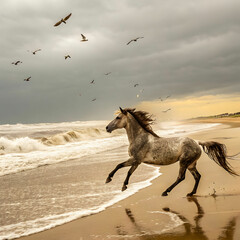 Fototapeta premium horse running on sea