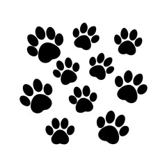 animal paw prints silhouette, black and white silhouette, vector and illustration