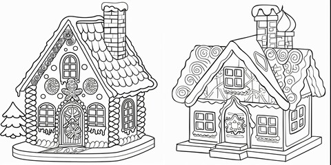 Naklejka premium Whimsical Gingerbread House Designs for Festive Coloring and Crafting Fun