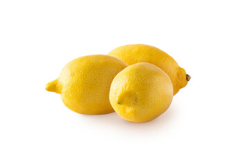 lemons isolated on white background. Ripe lemons with basil close-up. Background citrus.