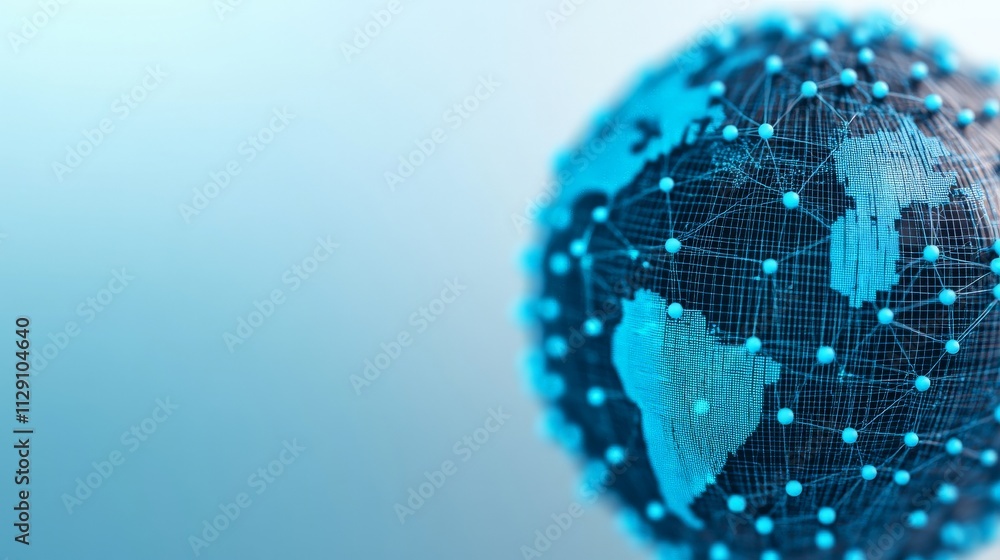 Poster global network: a stylized globe with intricate network connections symbolizing a interconnected wor