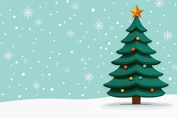 Obraz premium christmas festivity tree Christmas tree with decorations and snowflakes against a light blue background.