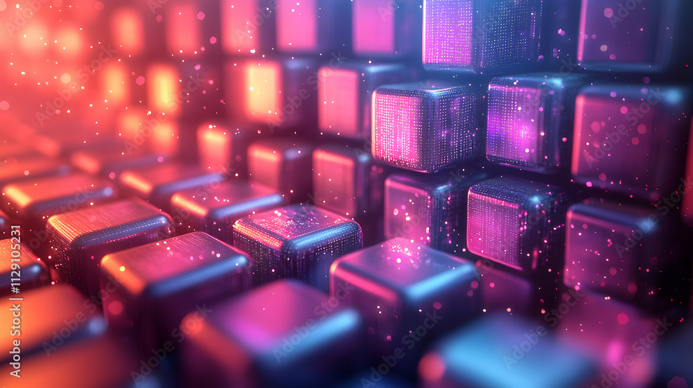 Poster illuminated cubes form a digital data structure