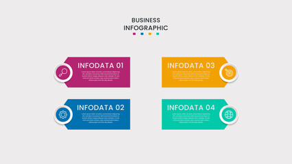 Business Infographic design template Vector with icons and 4 four options or steps. It can be used for process diagrams, presentations, workflow layouts, banners, flow charts, infographics