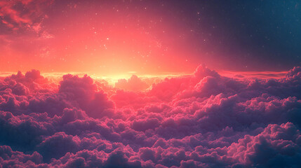 Fototapeta premium Pink Cloudscape Above a Starry Sunset Sky