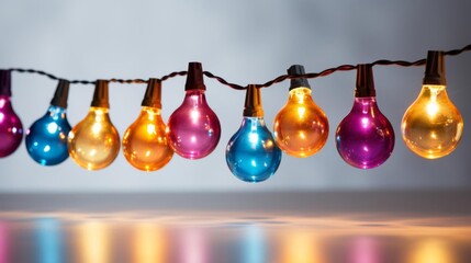 A string of colorful lights with a white background