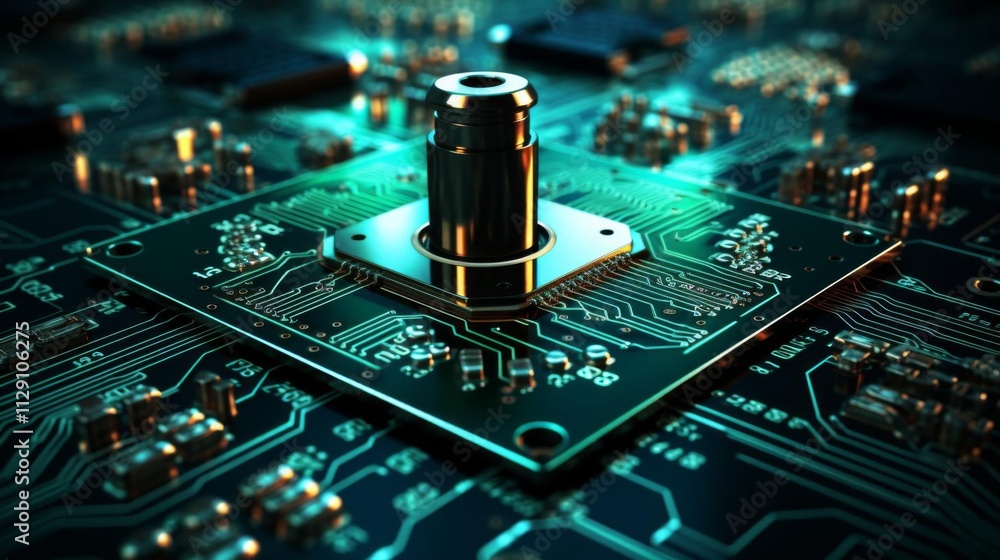 Canvas Prints a close up of a computer chip with a small silver plug in the middle