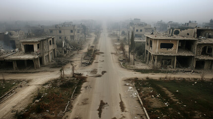 Government forces and opposition forces faced off in a tense standoff on the abandoned streets, where the smoke-filled ruins showed the conflict and destruction of the Syrian war.