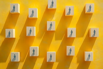 Wooden Blocks People Pattern Yellow Background