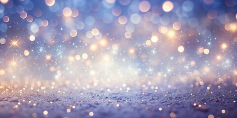 Obraz premium A shimmering, glittery background with out of focus bokeh lights in purple and gold tones.