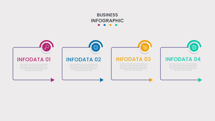 Business Infographic design template Vector with icons and 4 four options or steps. It can be used for process diagrams, presentations, workflow layouts, banners, flow charts, infographics