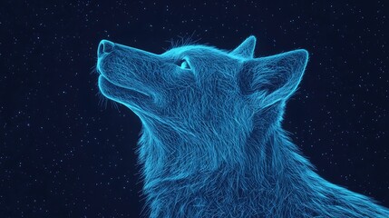 Mesmerizing Neon Blue Wolf Silhouette in Starry Night Dreamscape