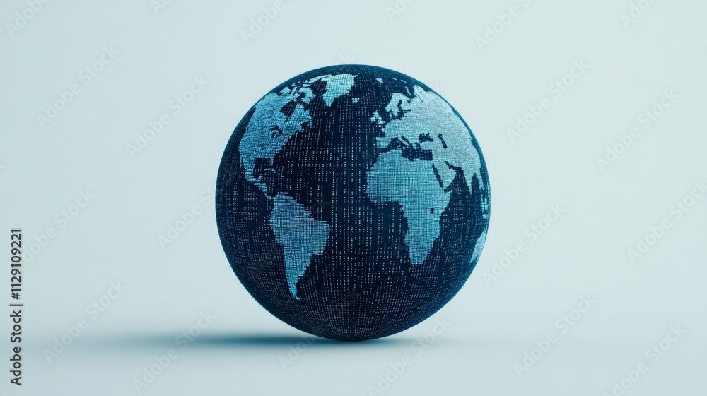 Poster global network: a stylized 3d rendering of earth, subtly textured with data streams, symbolizes worl