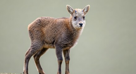 Fototapeta premium Young himalayan tahr standing on rocky terrain