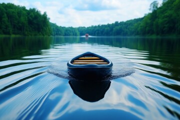 A dynamic shot of ripples in a large river, with a boat moving across the surface in the distance, creating waves