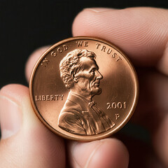 hand holding one cent