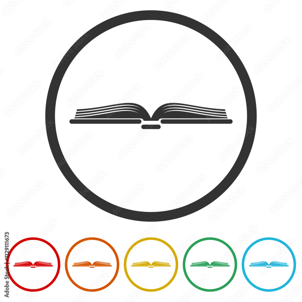 Aufkleber open book icon in trendy design style. set icons in color circle buttons