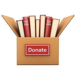 Donation drive for books in a box transparent background community library setting
