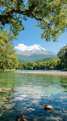 Wallpaper of Pucon Lake Villarrica with calm waters snow