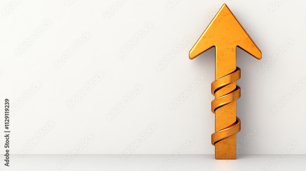 Poster golden arrow of progress: a 3d rendering of a golden arrow wrapped in a spiral ribbon, symbolizing u