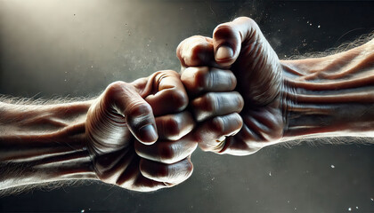 Fists clashing in the air