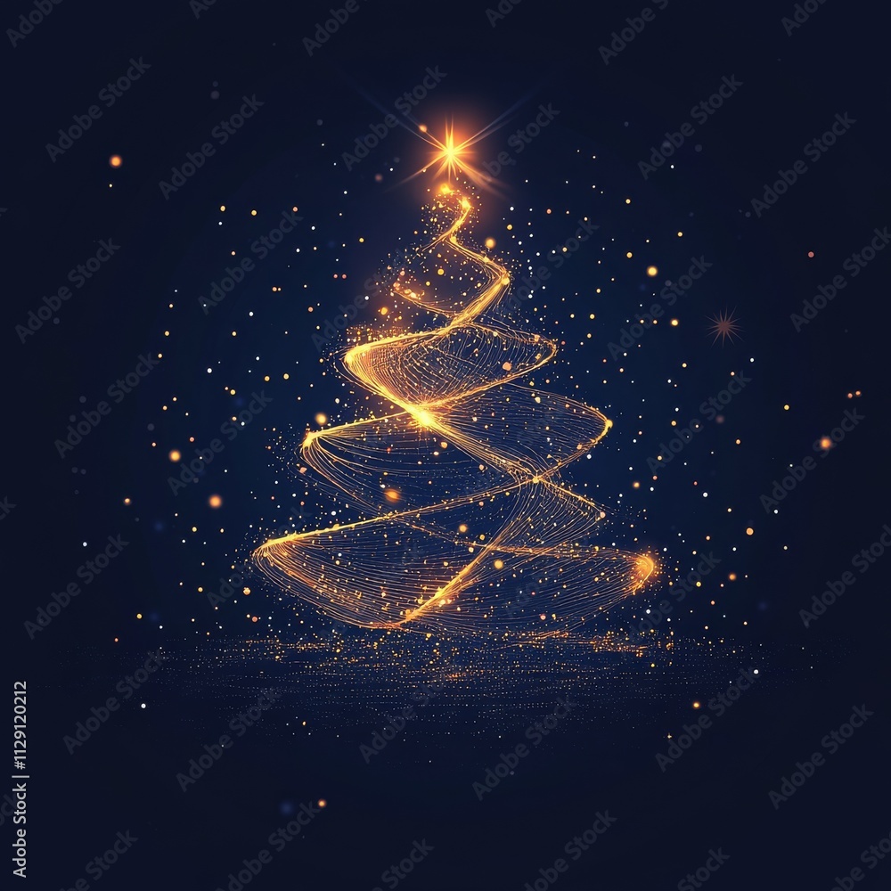 Leinwandbilder merry christmas greeting card with glowing spruce tree in futuristic glowing polygonal style on dark