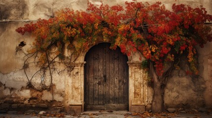 Enchanted Autumn Doorway: A Rustic Portal to a Vibrant Season