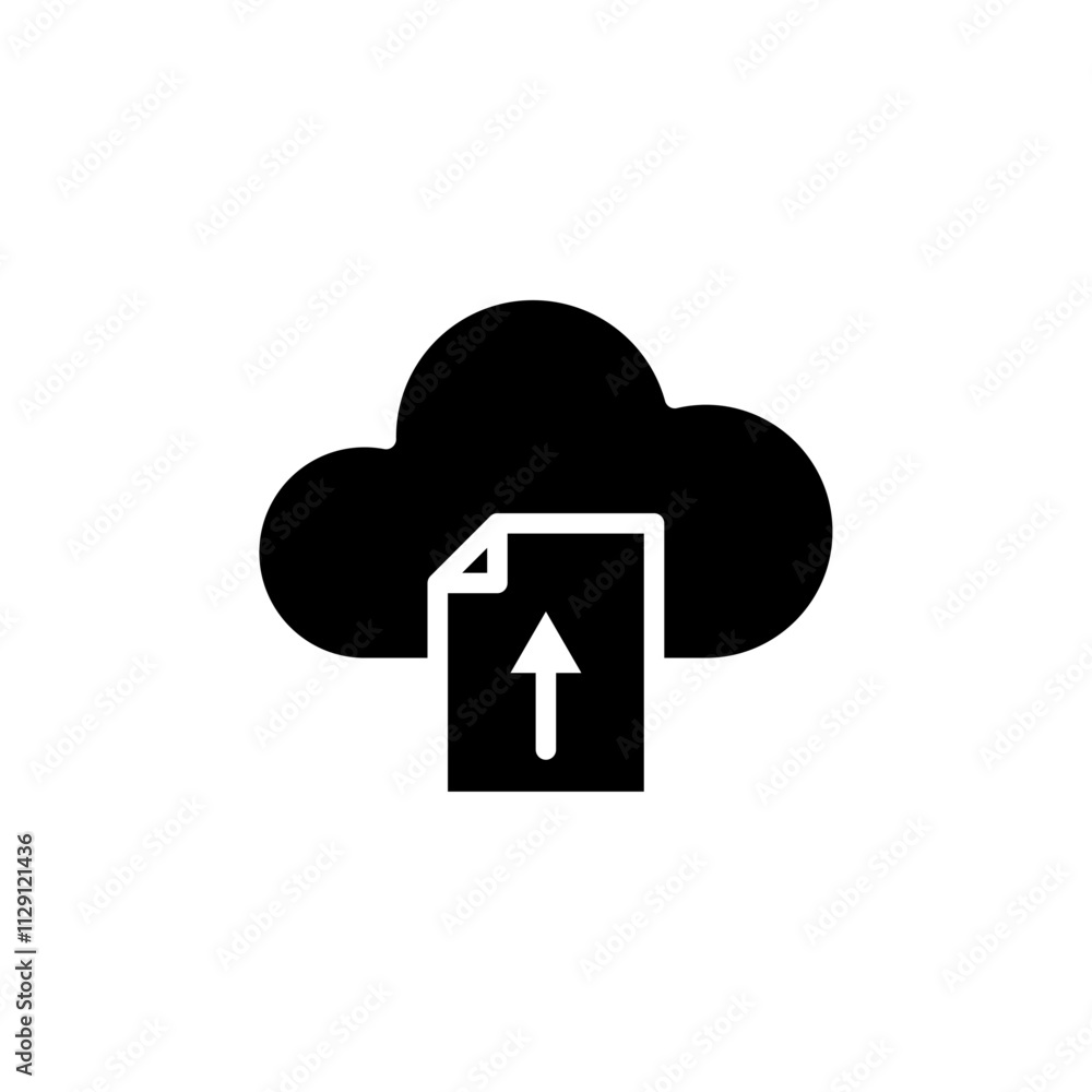 Poster cloud upload icon flat vector set outline
