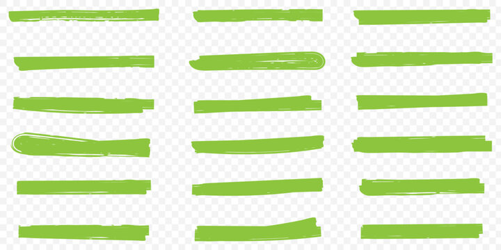 Highlight marker lines. black & green text highlighter markers strokes, highlights marking. Permanent marker sketches, ink brush or permanent marker sketch. Isolated vector symbols set. eps 10.
