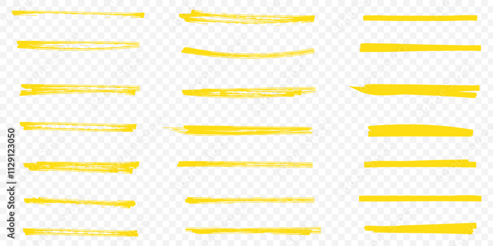 Poster yellow highlighter lines set isolated on transparent background. marker pen highlight underline stro