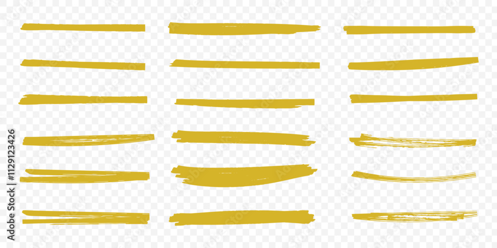 Poster yellow highlighter lines set isolated on transparent background. marker pen highlight underline stro